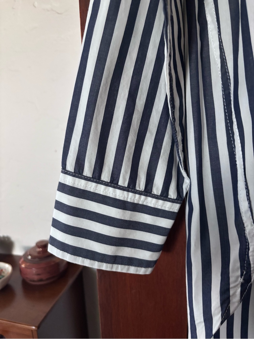 J. Crew Navy and White Vertical Stripe Button-Down Shirt - Picture 3 of 4